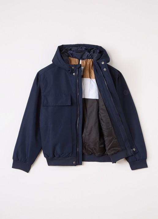 BOSS Gewatteerd jack met capuchon - voorkant 2 donkerblauw