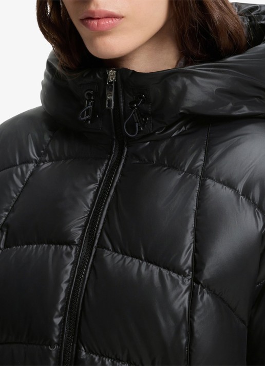 BOSS Gewatteerde parka met capuchon en afneembare riem - detail 4 zwart