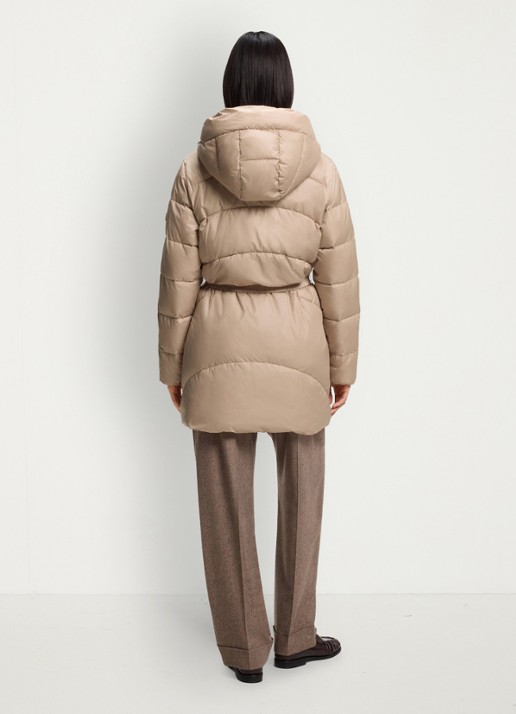 BOSS Gewatteerde parka met capuchon en afneembare riem - achterkant 3 beige