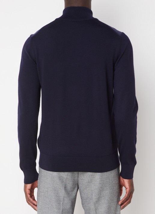 BOSS H-Dambino grofgebreide pullover van scheerwol - achterkant 4 donkerblauw