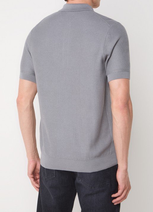 BOSS H-Daremo grofgebreide regular fit polo  - achterkant grijs