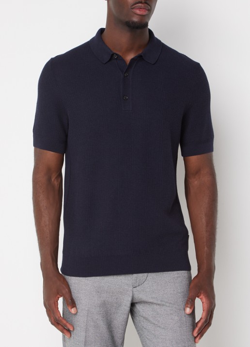 BOSS H-Daremo grofgebreide regular fit polo  - detail donkerblauw