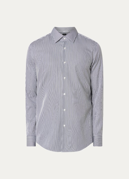 BOSS H-hank slim fit overhemd met streepprint - voorkant 3 zwart