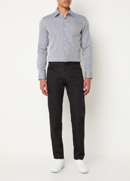 BOSS H-hank slim fit overhemd met streepprint - voorkant 4 zwart