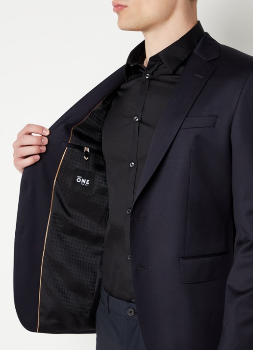 BOSS H-Huge slim fit colbert van wol met klepzakken - detail 4 donkerblauw