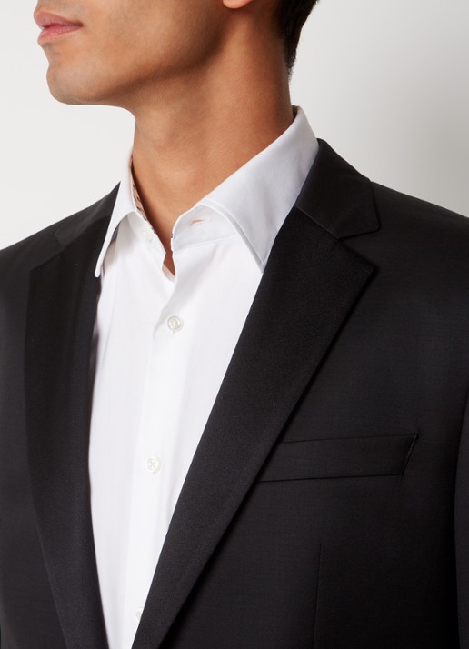 BOSS H-Huge-Tux slim fit colbert van wol met details van satijn - detail 7 zwart