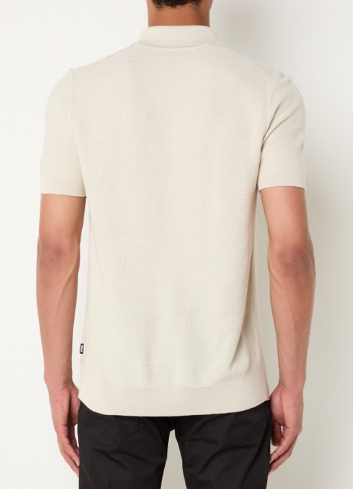BOSS H-Iannotti grofgebreide regular fit polo  - achterkant 3 gebroken wit