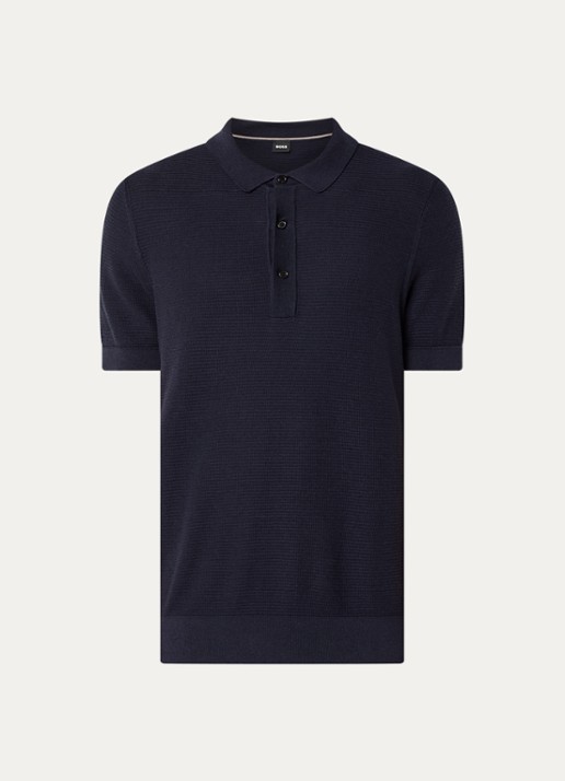BOSS H-Iannotti grofgebreide regular fit polo  - voorkant 3 donkerblauw