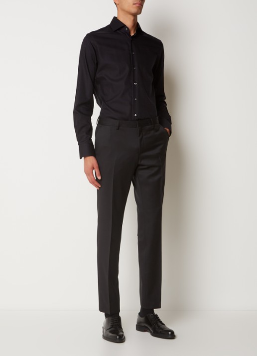 BOSS H-Wenten slim fit pantalon van scheerwol met steekzakken - voorkant 6 zwart