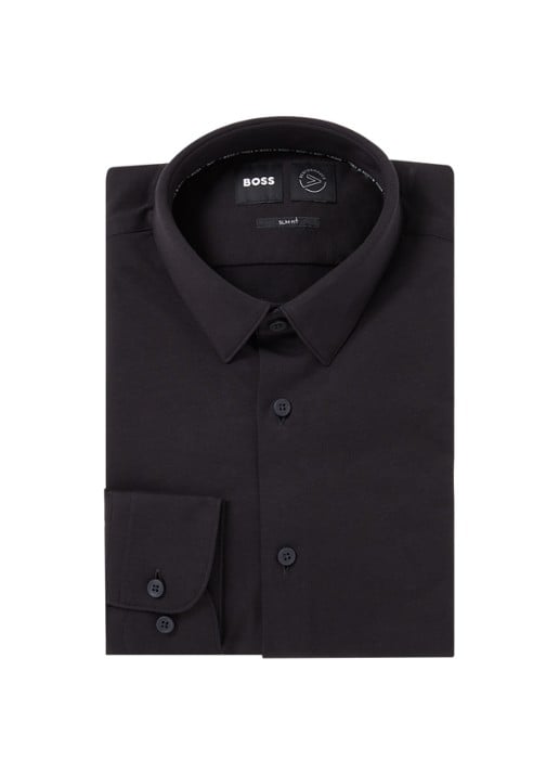 BOSS Hank slim fit overhemd met stretch - voorkant zwart