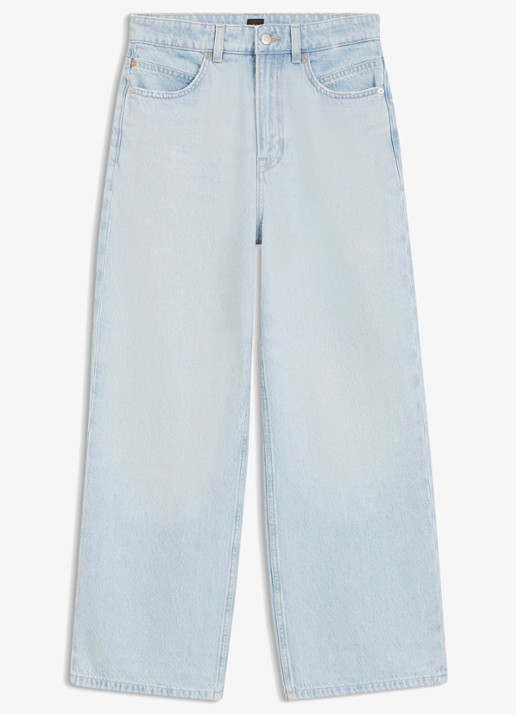 BOSS High waist cropped jeans met lichte wassing  - voorkant indigo