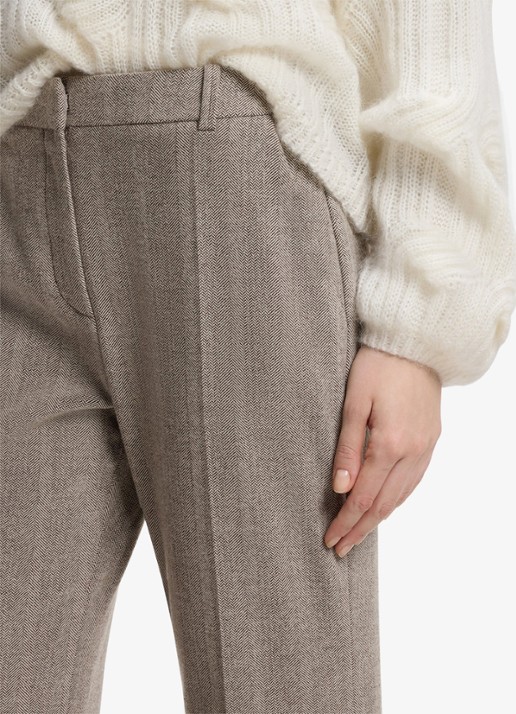 BOSS high waist flared fit pantalon met visgraat dessin - detail 2 middengrijs