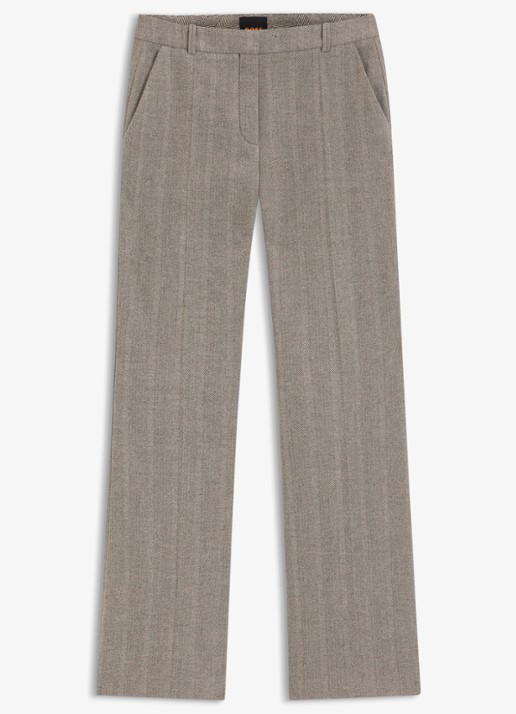 BOSS high waist flared fit pantalon met visgraat dessin - voorkant 5 middengrijs