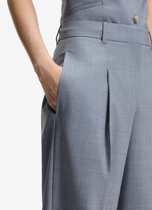 BOSS High waist loose fit pantalon van wol - detail 3 blauw