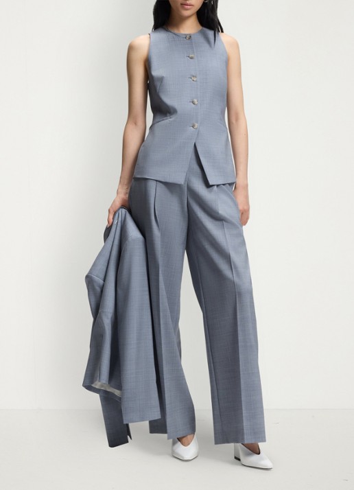 BOSS High waist loose fit pantalon van wol - voorkant 6 blauw