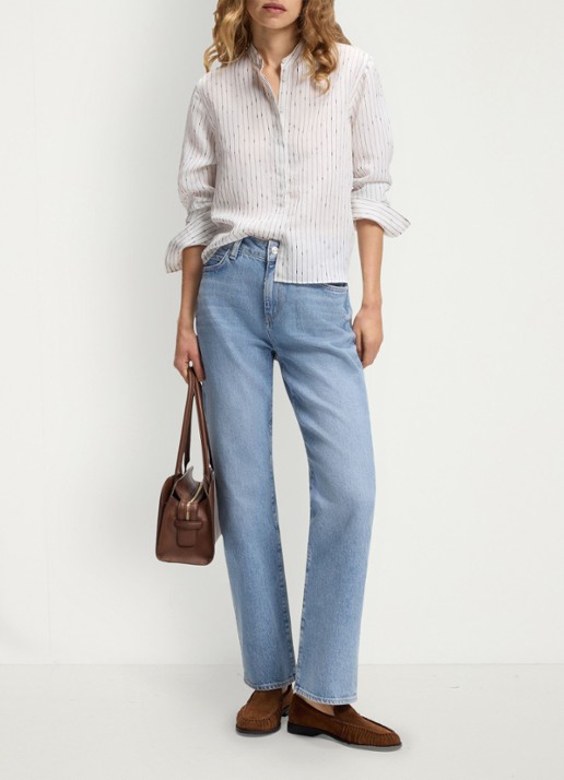 BOSS High waist straight leg jeans met steekzakken - voorkant 3 indigo