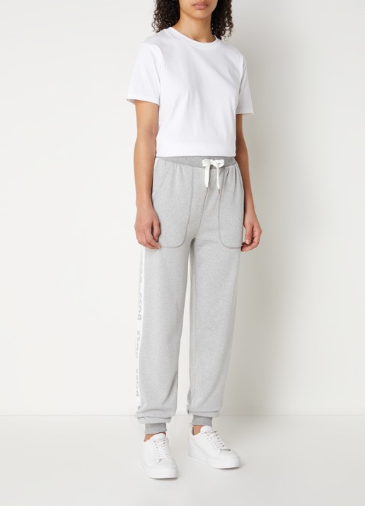 BOSS High waist tapered fit joggingbroek met logoband - voorkant 3 grijsmele
