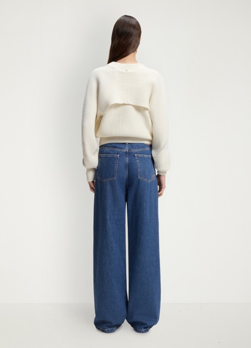 BOSS High waist wide fit jeans met donkere wassing - achterkant 4 denim
