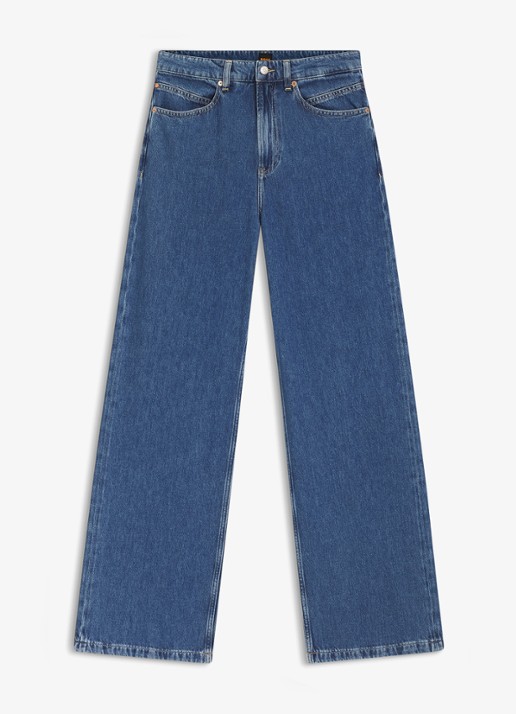 BOSS High waist wide fit jeans met donkere wassing - voorkant 5 denim
