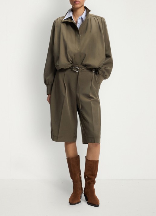 BOSS High waist wide fit korte broek met ceintuur - voorkant 5 khaki