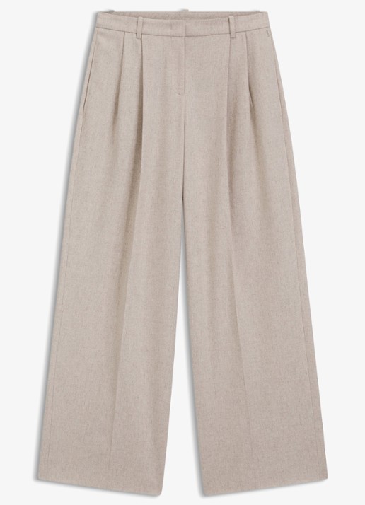 BOSS High waist wide fit pantalon in wolblend - voorkant creme