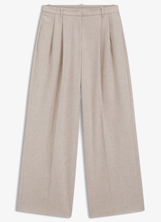 BOSS High waist wide fit pantalon in wolblend - voorkant 6 creme
