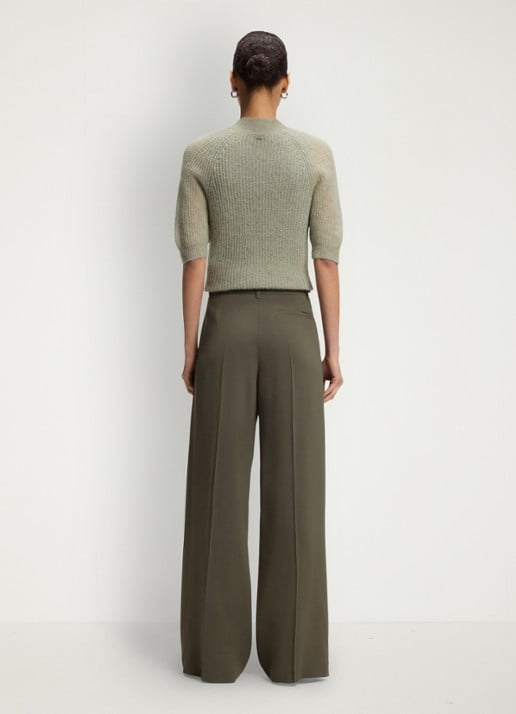 BOSS High waist wide fit pantalon met steekzakken - achterkant donkergroen