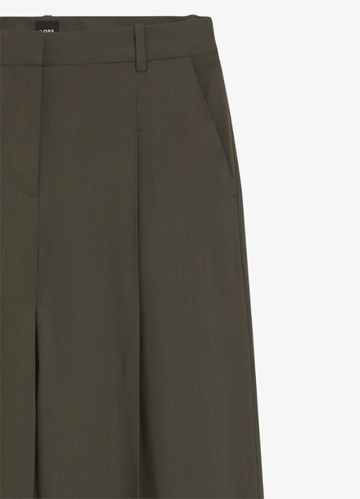 BOSS High waist wide fit pantalon met steekzakken - detail 4 donkergroen