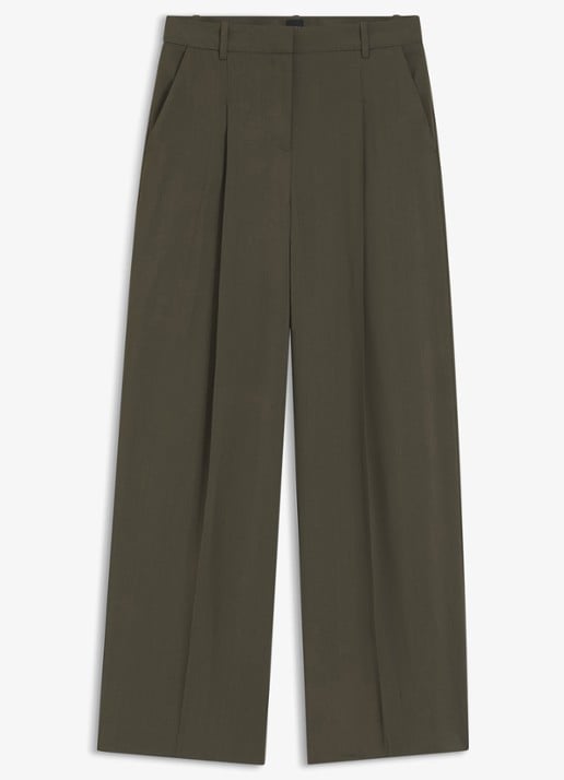 BOSS High waist wide fit pantalon met steekzakken - voorkant 5 donkergroen