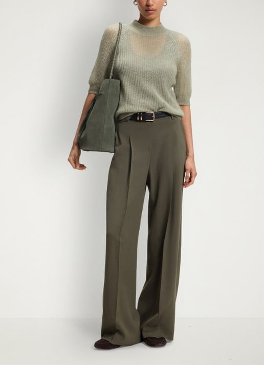 BOSS High waist wide fit pantalon met steekzakken - voorkant 6 donkergroen