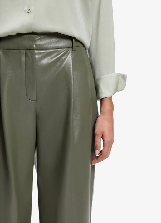 BOSS High waist wide fit pantalon van imitatieleer - detail 5 donkergroen