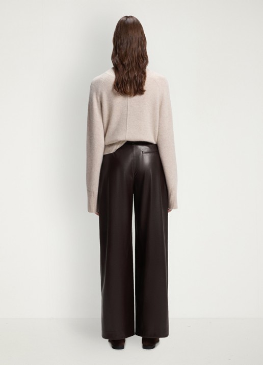 BOSS High waist wide fit pantalon van imitatieleer - achterkant bruin