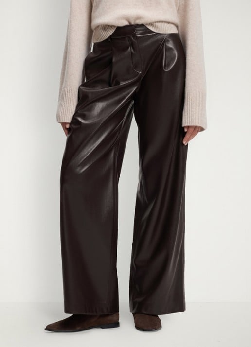 BOSS High waist wide fit pantalon van imitatieleer