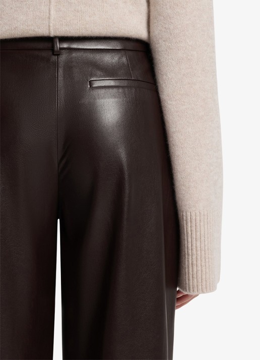 BOSS High waist wide fit pantalon van imitatieleer - detail 5 bruin