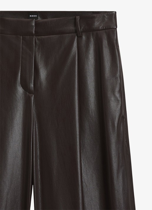 BOSS High waist wide fit pantalon van imitatieleer - detail 6 bruin