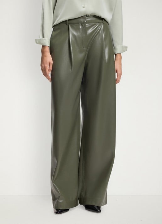 BOSS High waist wide fit pantalon van imitatieleer
