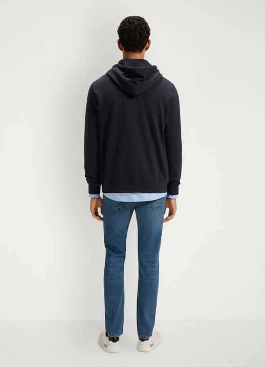 BOSS Hoodie van katoenen sweatstof met logopatch - achterkant donkerblauw