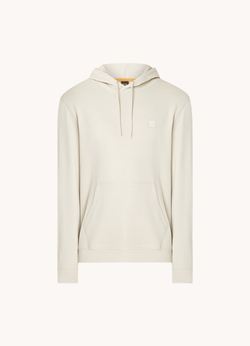 BOSS Hoodie van katoenen sweatstof met logopatch - voorkant beige