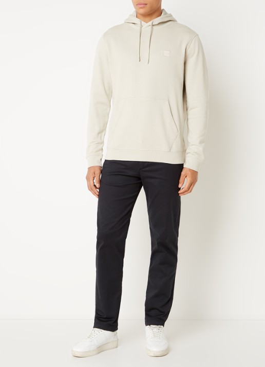 BOSS Hoodie van katoenen sweatstof met logopatch - voorkant 2 beige