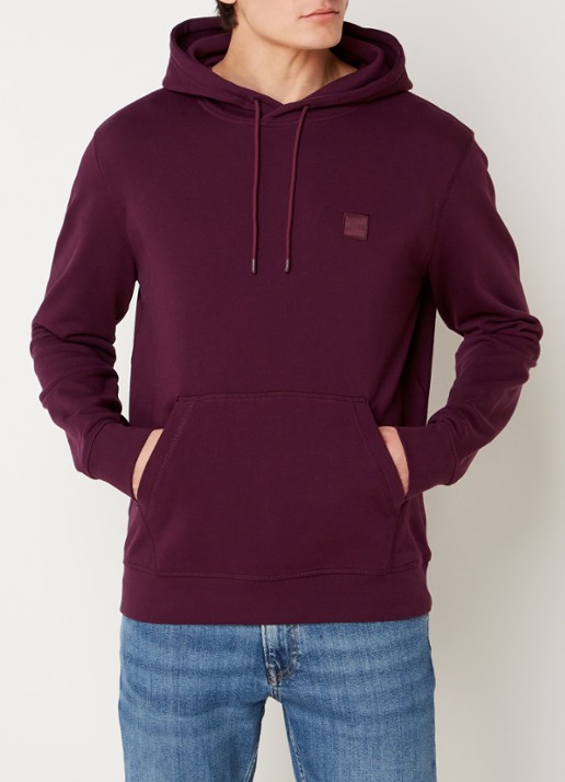 BOSS Hoodie van katoenen sweatstof met logopatch - detail 2 aubergine