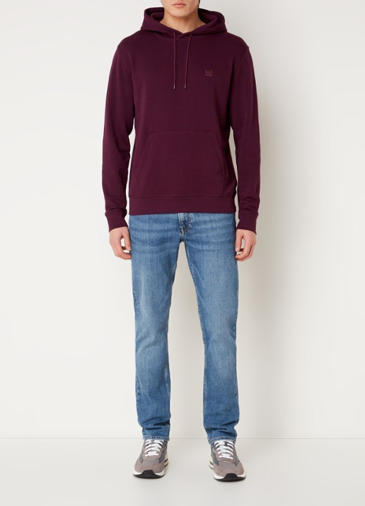 BOSS Hoodie van katoenen sweatstof met logopatch - voorkant 5 aubergine