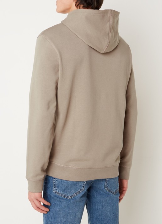 BOSS Hoodie van katoenen sweatstof met logopatch - achterkant lichtbruin
