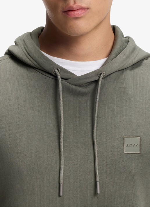 BOSS Hoodie van katoenen sweatstof met logopatch - detail 2 open grey 076 / grijs