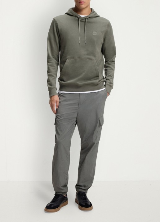BOSS Hoodie van katoenen sweatstof met logopatch - voorkant 5 open grey 076 / grijs