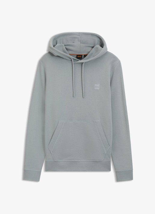 BOSS Hoodie van katoenen sweatstof met logopatch - voorkant open grey-084 / grijs