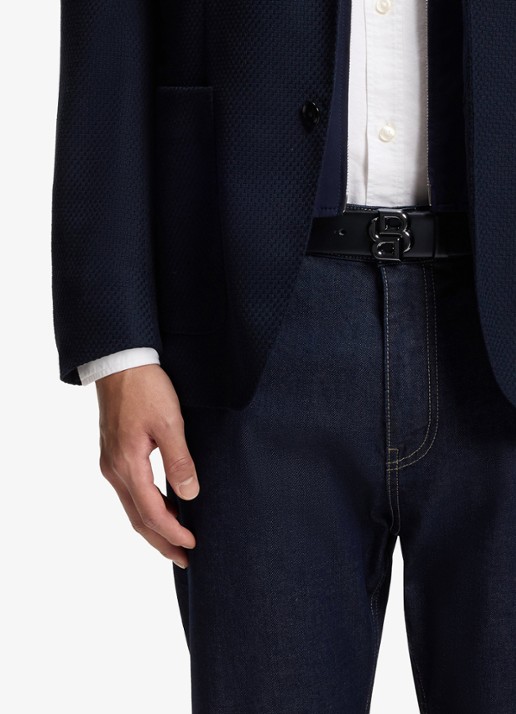 BOSS Icon riem van leer met logo - voorkant 3 zwart