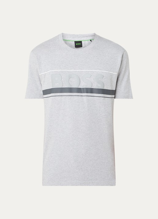 BOSS Iconic Zone T-shirt met logoprint - voorkant 3 grijsmele