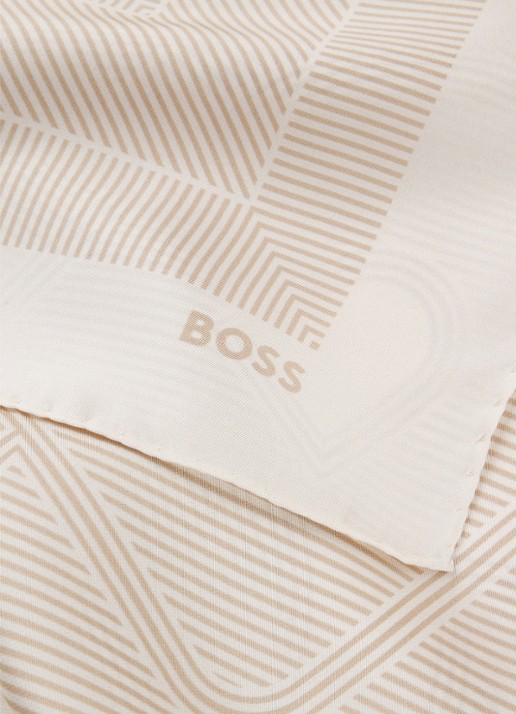BOSS In Italië vervaardigde sjaal van zijden twill met print - detail light beige-278 / beige