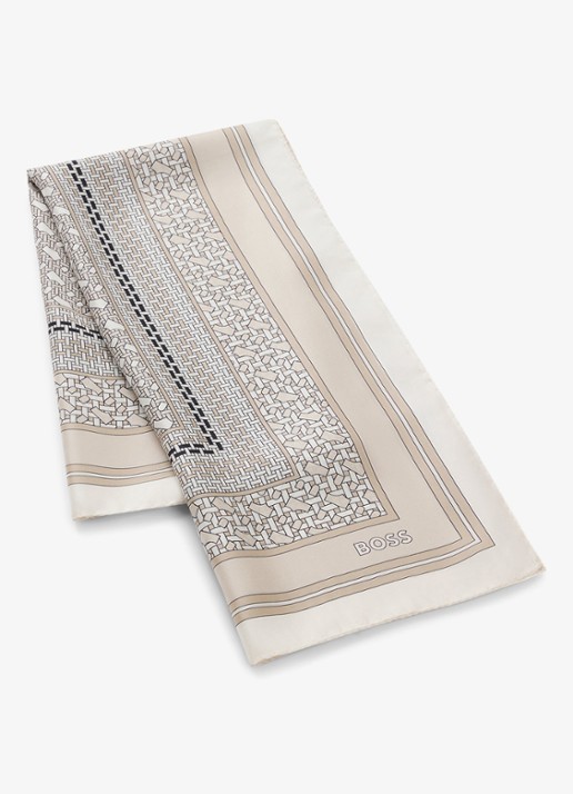 BOSS In Italië vervaardigde sjaal van zijden twill met print - voorkant 4 light beige-279 / beige