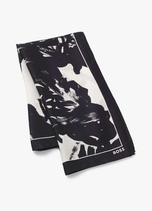 BOSS In Italië vervaardigde sjaal van zijden twill met print - detail 3 black-001 / zwart